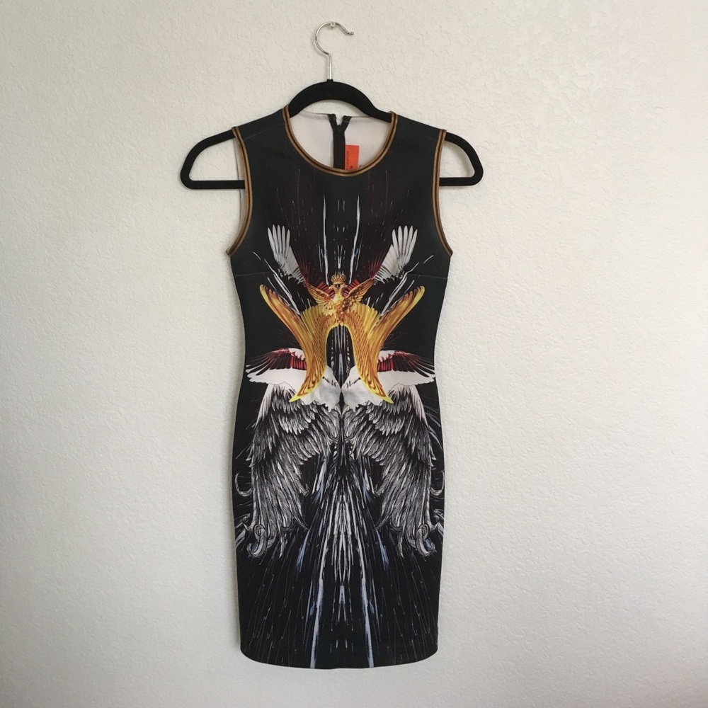 Clover Canyon Black Mini Dress with Gold and White Graphic